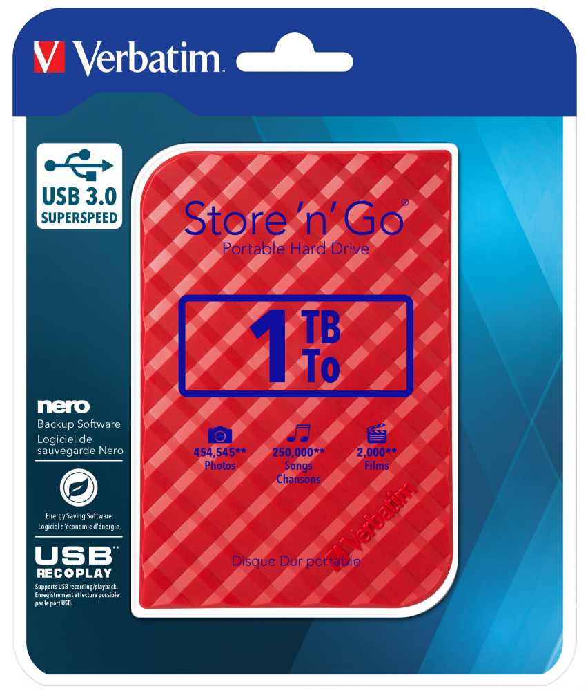Store 'n' Go USB 3.0 Portable Hard Drive 1TB Red