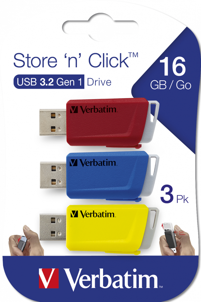 Store 'n' Click USB Drive 3 x 16GB Red / Blue / Yellow