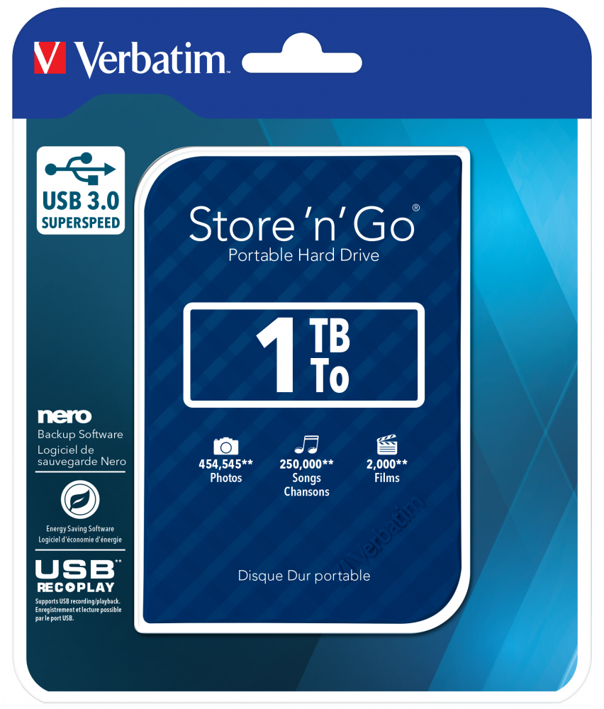 Store 'n' Go USB 3.0 Portable Hard Drive 1TB Blue
